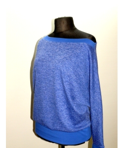 Cieplutki sweter KIMONO ze ściągaczami - kobaltowy melanż